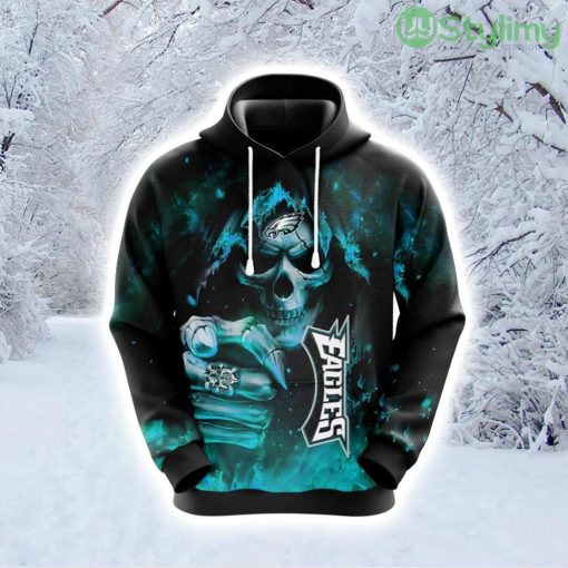 NFL Philadelphia Eagles Skull Celebrate Game Day With Flair Hoodie 3D All Over Print Product Photo 1