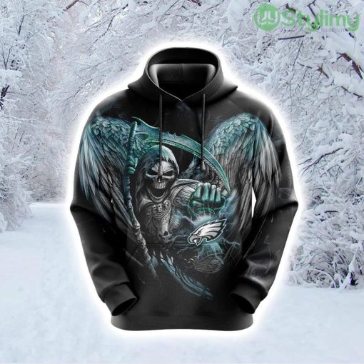 NFL Philadelphia Eagles Skull Fashionable Game Time Attire Hoodie 3D All Over Print Product Photo 1