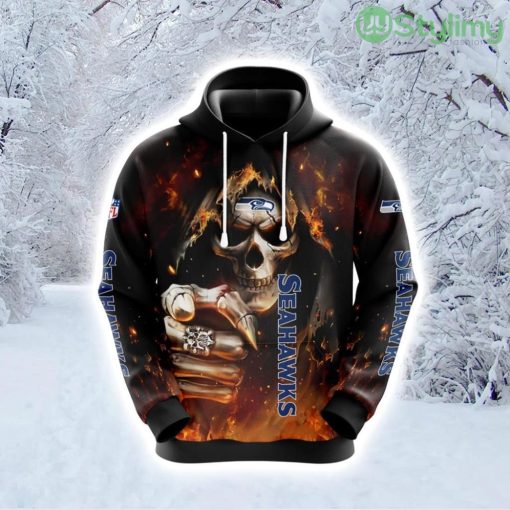 NFL Seattle Seahawks Skull Unite In Team Colors Hoodie 3D All Over Print Product Photo 1