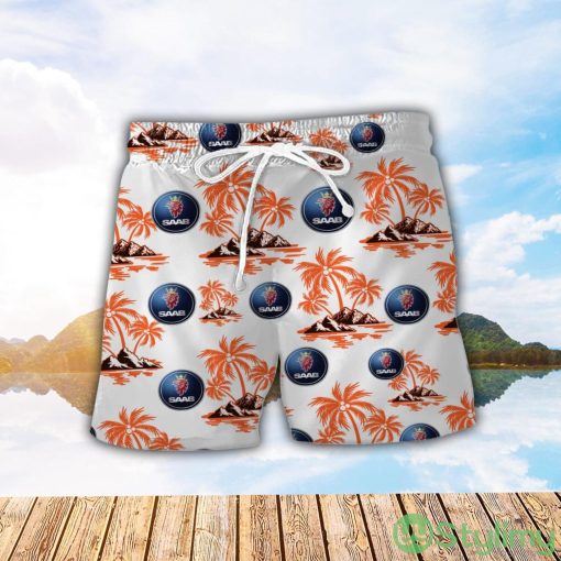 Saab Automobile Orange Coconut Pattern Combo 3D Hawaiian Shirt And Shorts Product Photo 2